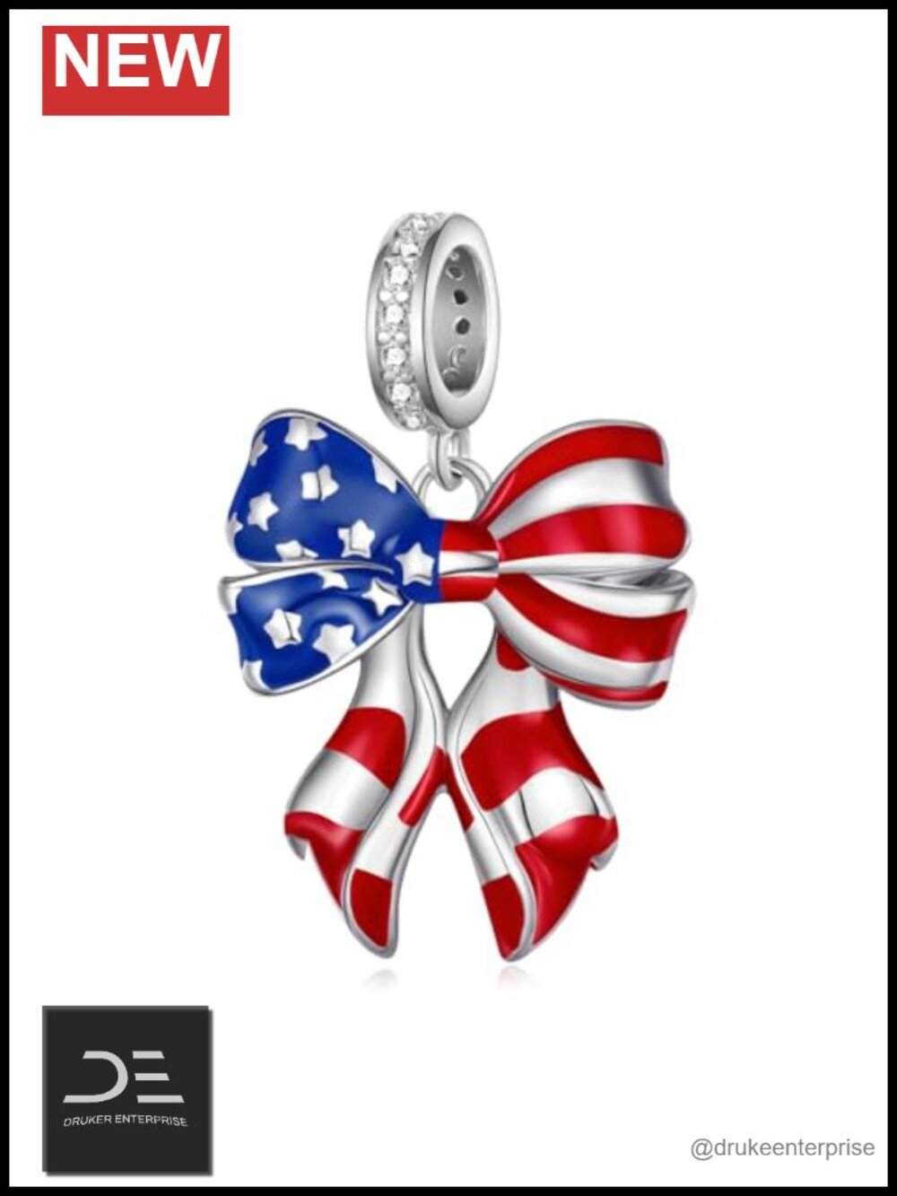 American Flag Charm 925 Sterling Silver Enamel 4th of July Jewelry Gift